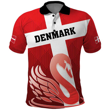 Custom Denmark Football Polo Shirt Mute Swan LT18