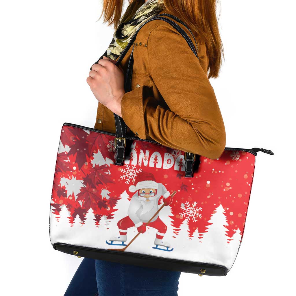 Canada Christmas Leather Tote Bag Santa Play Hockey - Winter Forest LT18