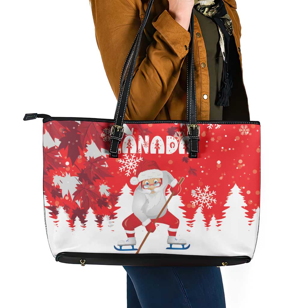 Canada Christmas Leather Tote Bag Santa Play Hockey - Winter Forest LT18