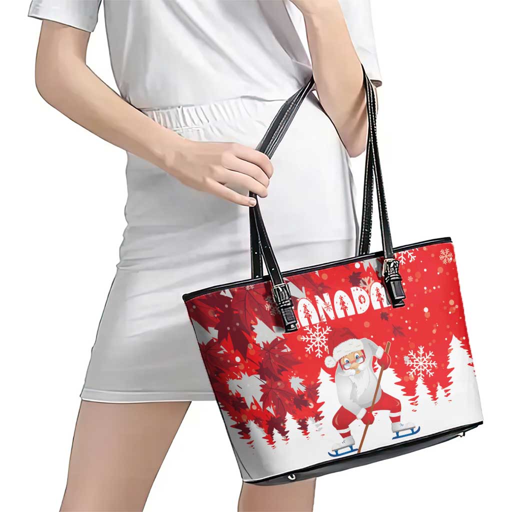 Canada Christmas Leather Tote Bag Santa Play Hockey - Winter Forest LT18