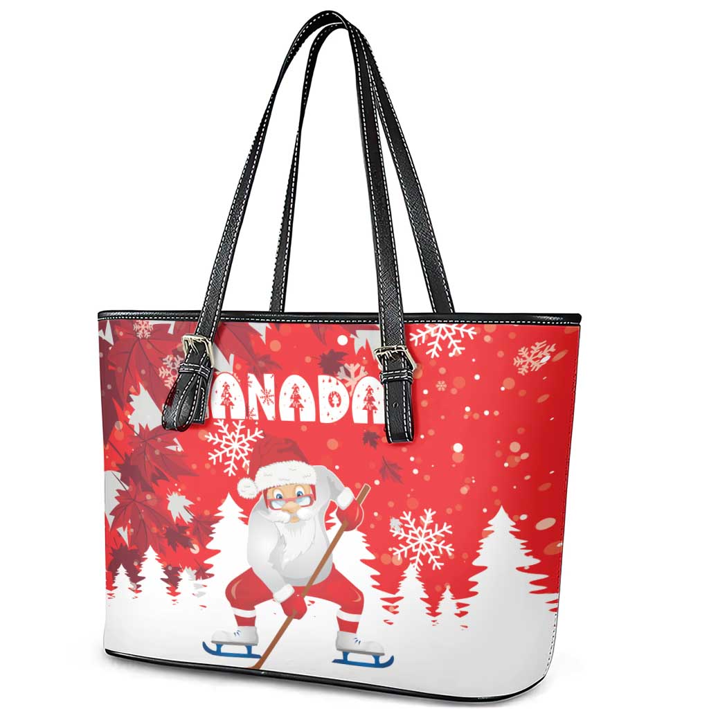 Canada Christmas Leather Tote Bag Santa Play Hockey - Winter Forest LT18