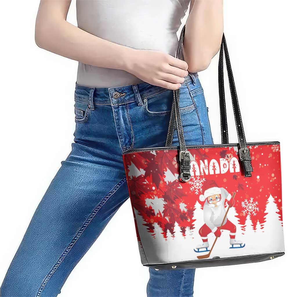 Canada Christmas Leather Tote Bag Santa Play Hockey - Winter Forest LT18