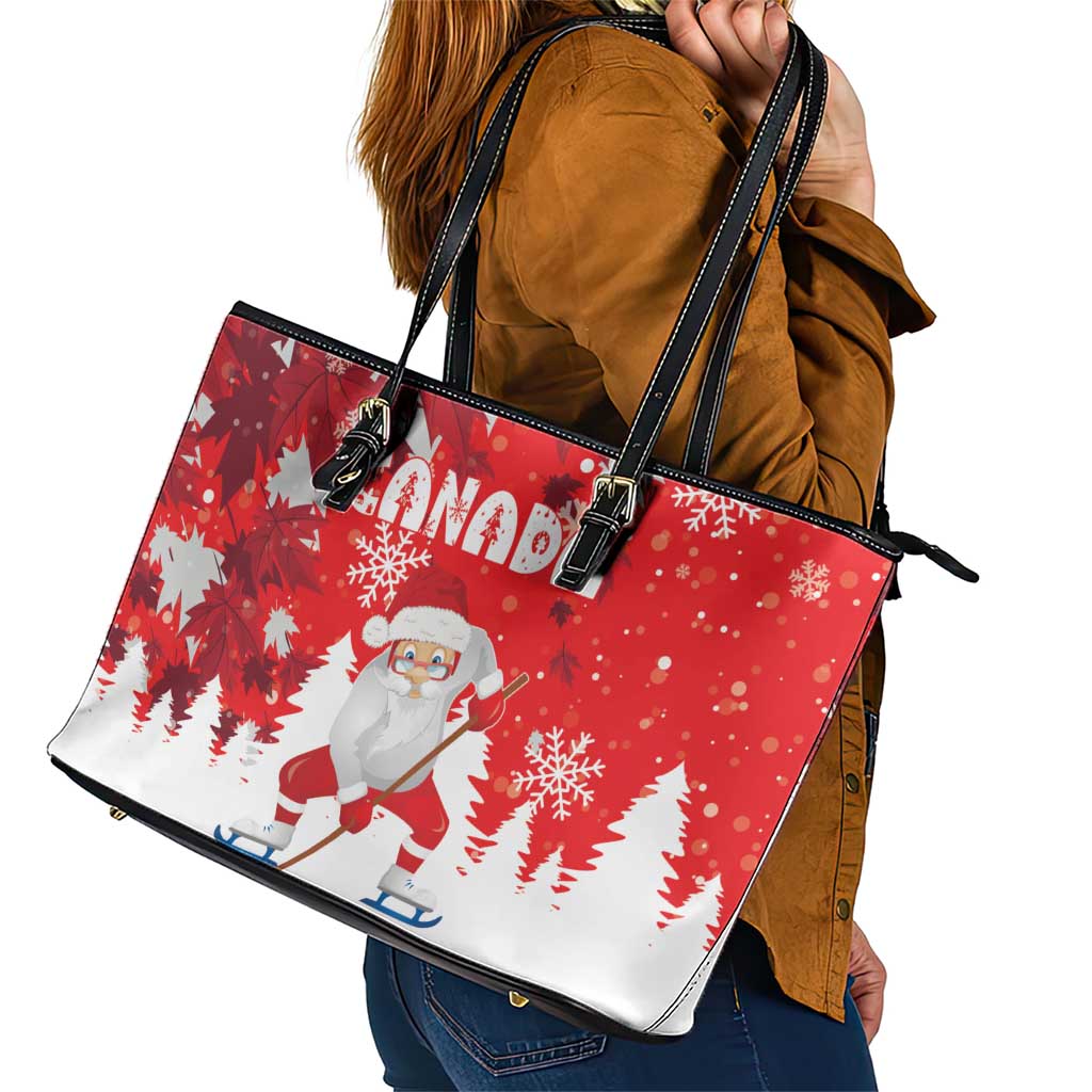 Canada Christmas Leather Tote Bag Santa Play Hockey - Winter Forest LT18