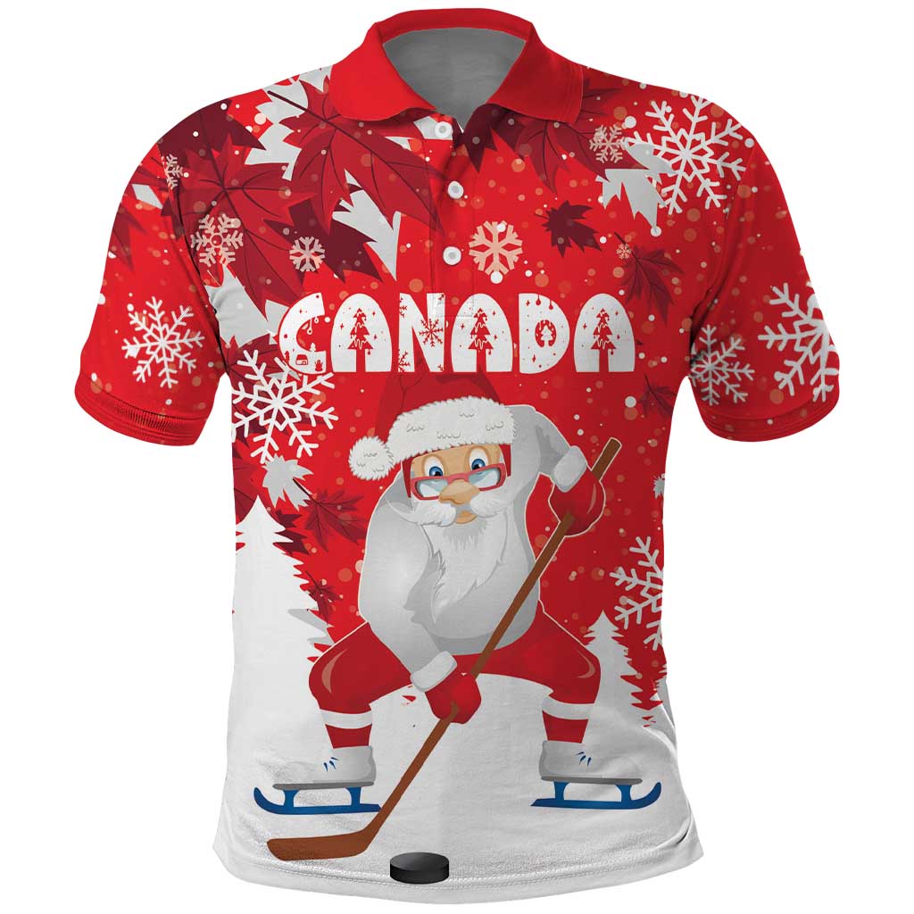 Canada Christmas Polo Shirt Santa Play Hockey - Winter Forest LT18