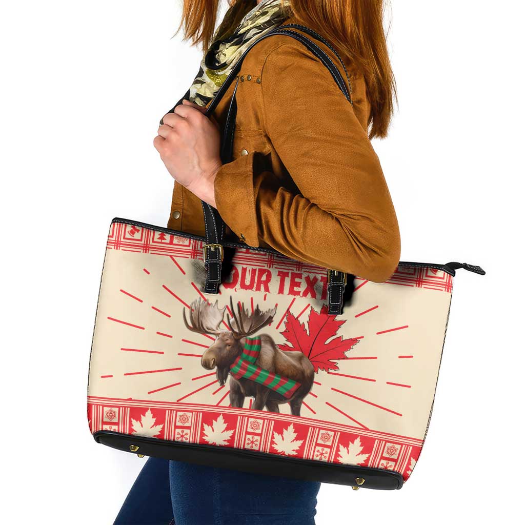 Personalized Canada Moose Leather Tote Bag Maple Leaf Christmas Lightning Art LT18