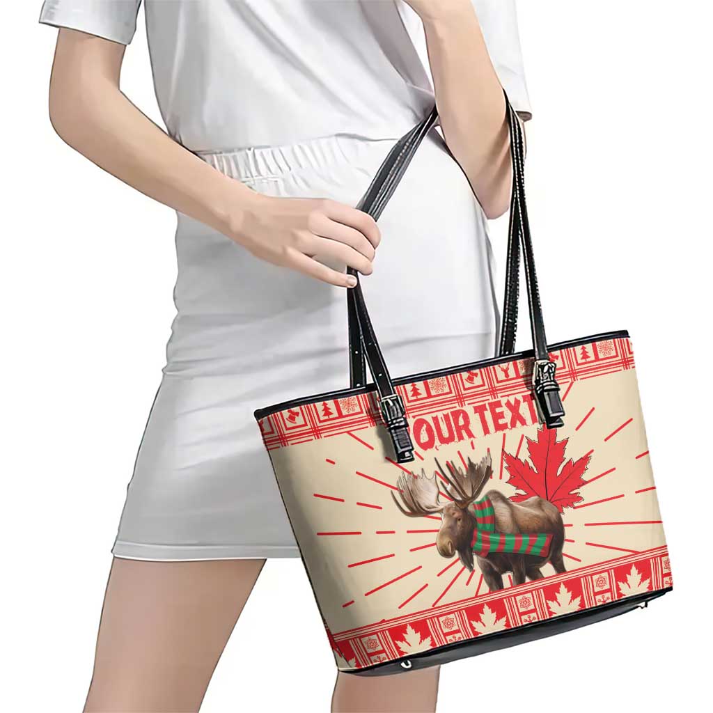 Personalized Canada Moose Leather Tote Bag Maple Leaf Christmas Lightning Art LT18