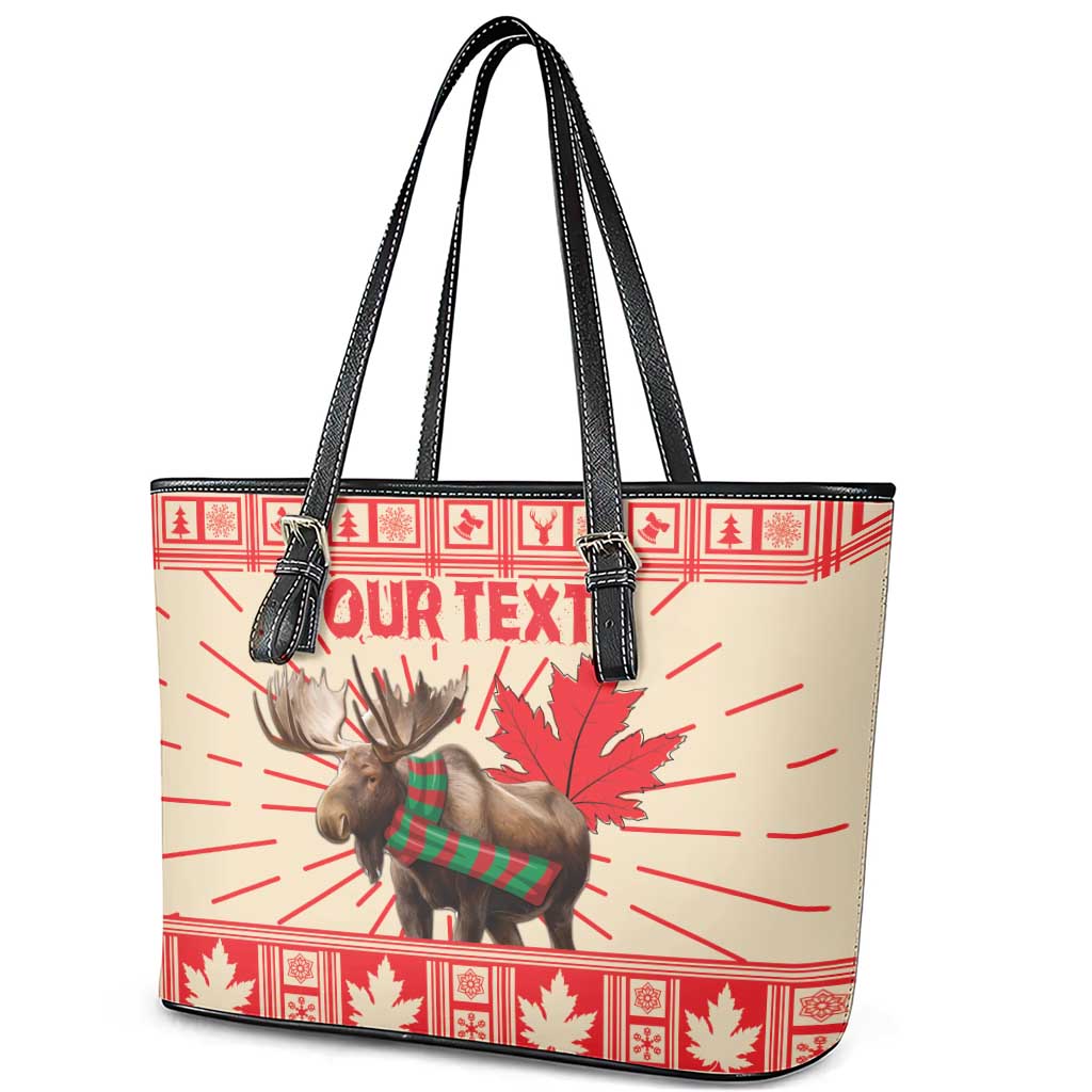 Personalized Canada Moose Leather Tote Bag Maple Leaf Christmas Lightning Art LT18