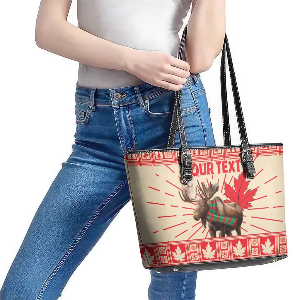 Personalized Canada Moose Leather Tote Bag Maple Leaf Christmas Lightning Art LT18