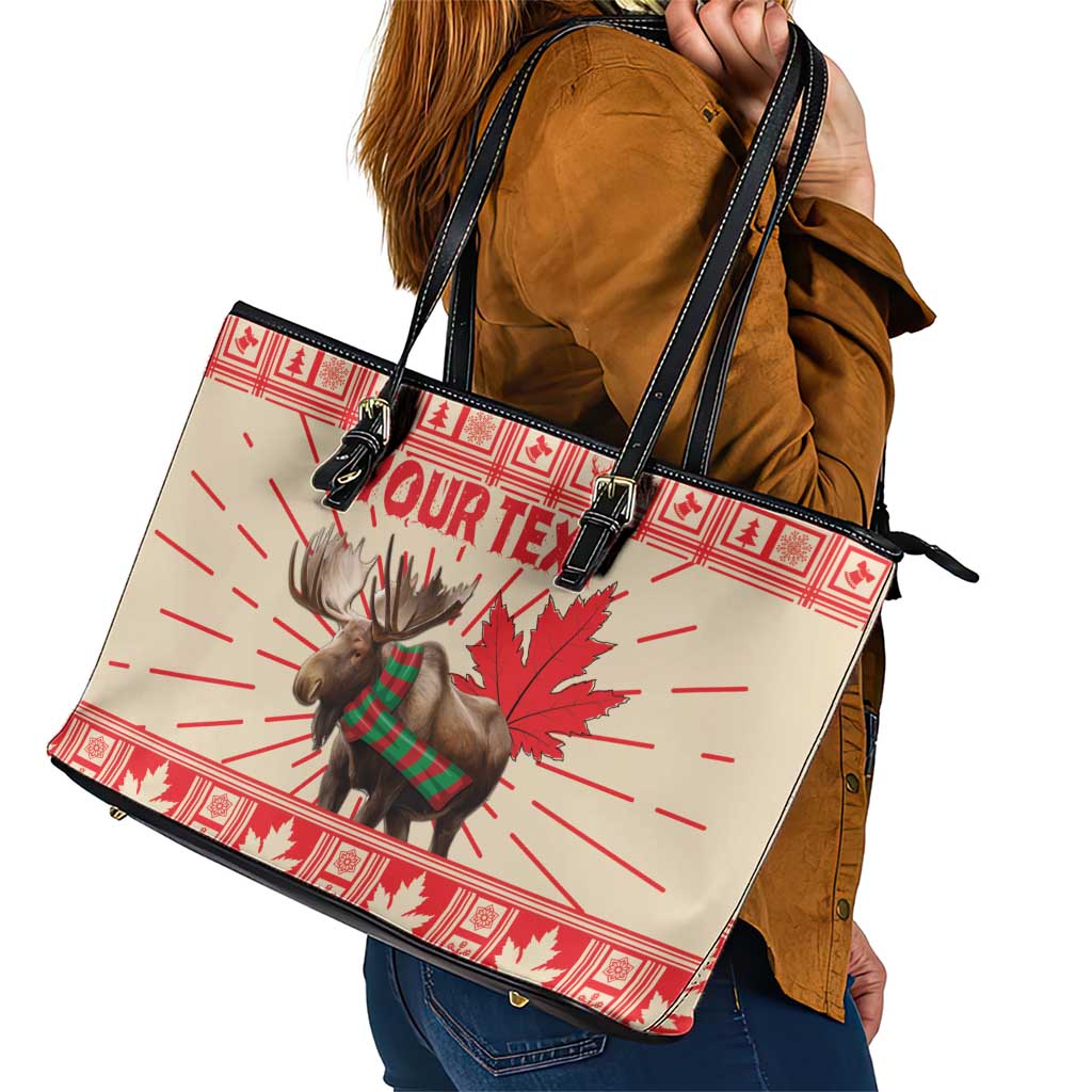 Personalized Canada Moose Leather Tote Bag Maple Leaf Christmas Lightning Art LT18
