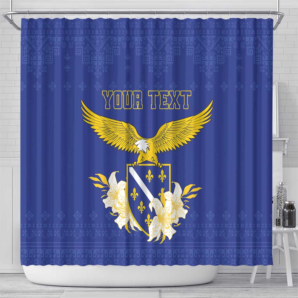 Personalized Bosnia and Herzegovina Independence Day Shower Curtain Golden Eagle With Lilium Bosniacum LT18