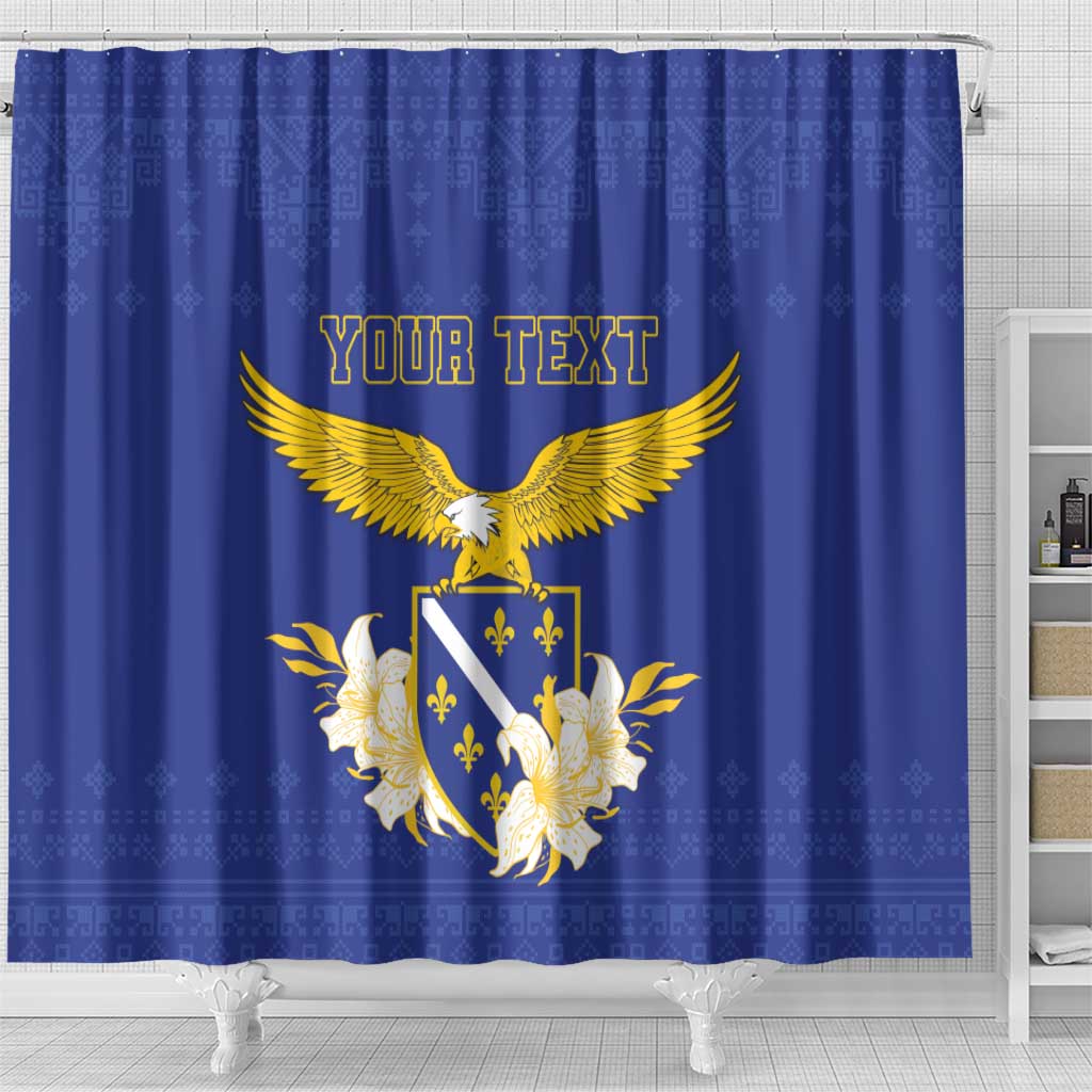 Personalized Bosnia and Herzegovina Independence Day Shower Curtain Golden Eagle With Lilium Bosniacum LT18