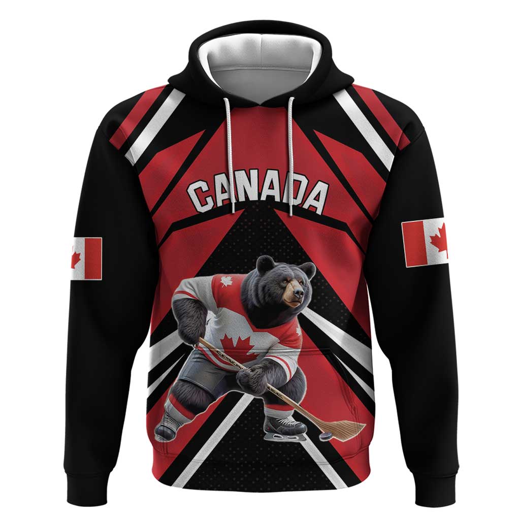 Custom Canada Hockey Hoodie Black Bear Playing Ice Hockey LT18