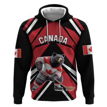 Custom Canada Hockey Hoodie Black Bear Playing Ice Hockey LT18