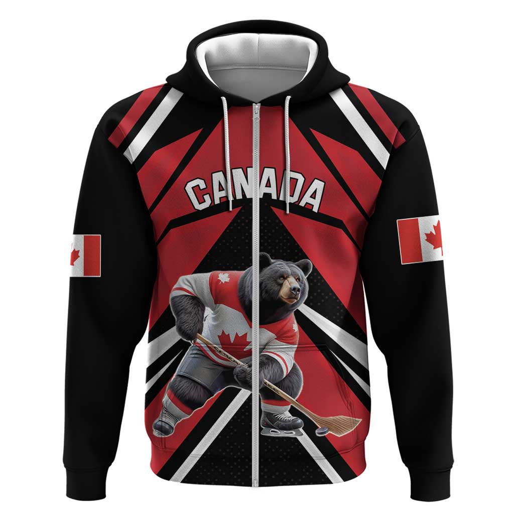 Custom Canada Hockey Hoodie Black Bear Playing Ice Hockey LT18