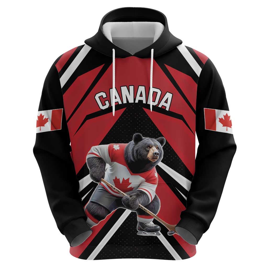 Custom Canada Hockey Hoodie Black Bear Playing Ice Hockey LT18