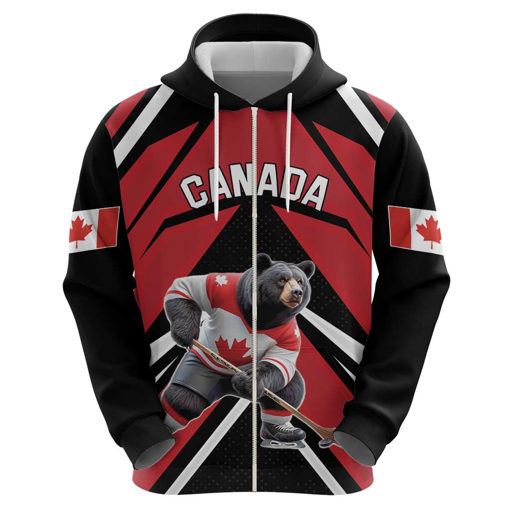 Custom Canada Hockey Hoodie Black Bear Playing Ice Hockey LT18