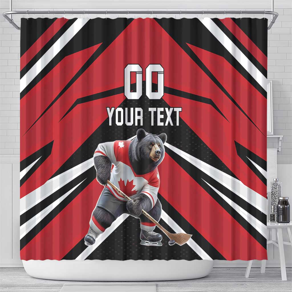 Custom Canada Hockey Shower Curtain Black Bear Playing Ice Hockey LT18