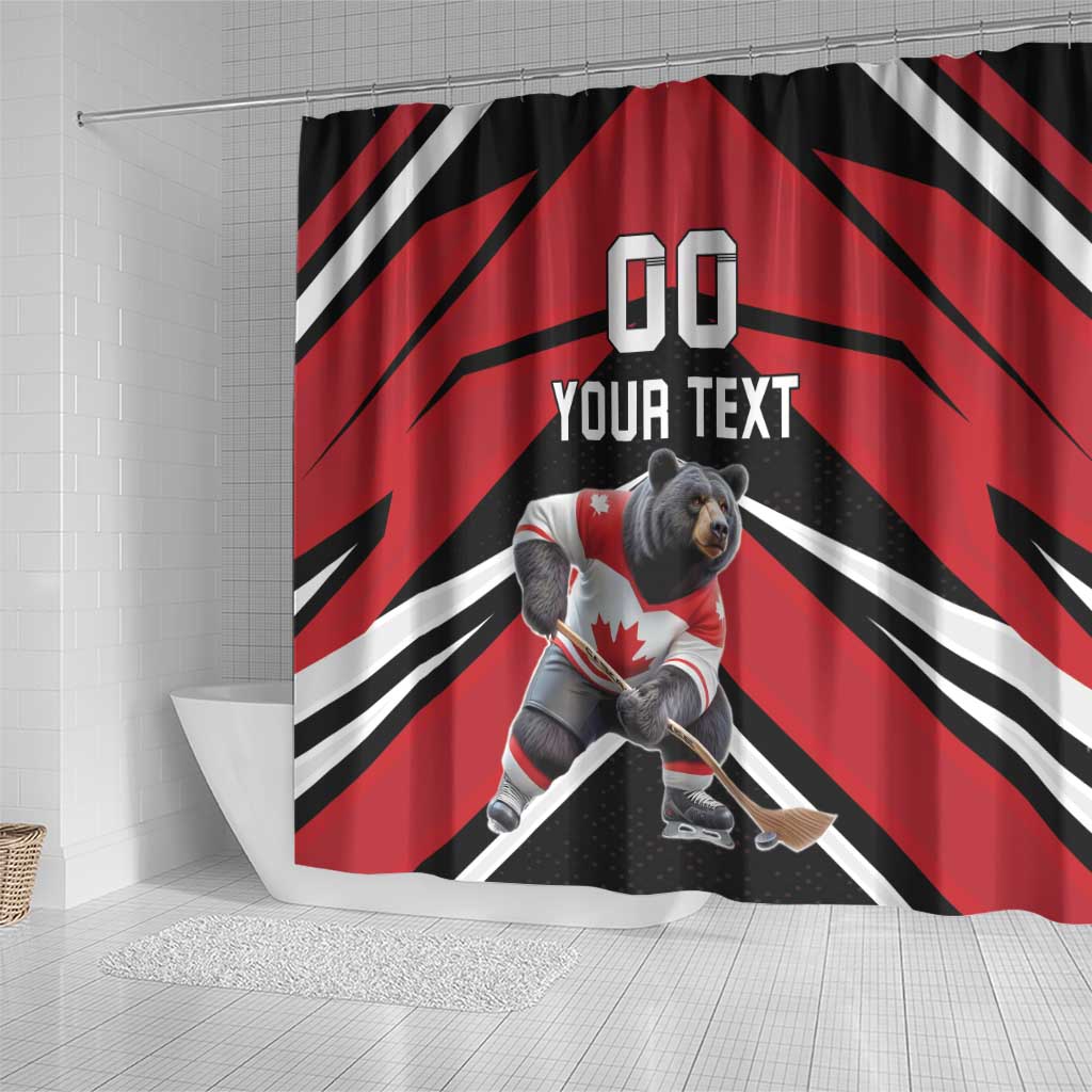 Custom Canada Hockey Shower Curtain Black Bear Playing Ice Hockey LT18
