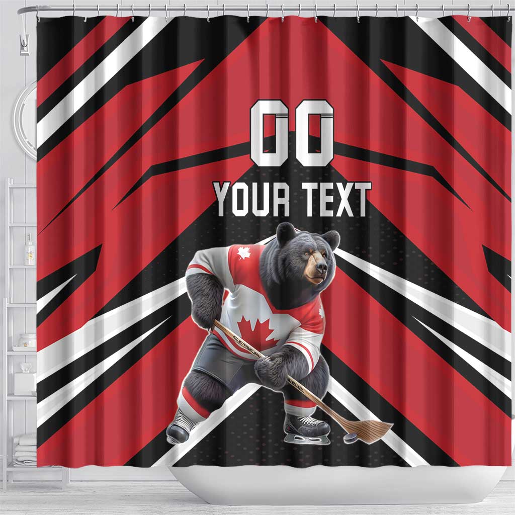Custom Canada Hockey Shower Curtain Black Bear Playing Ice Hockey LT18
