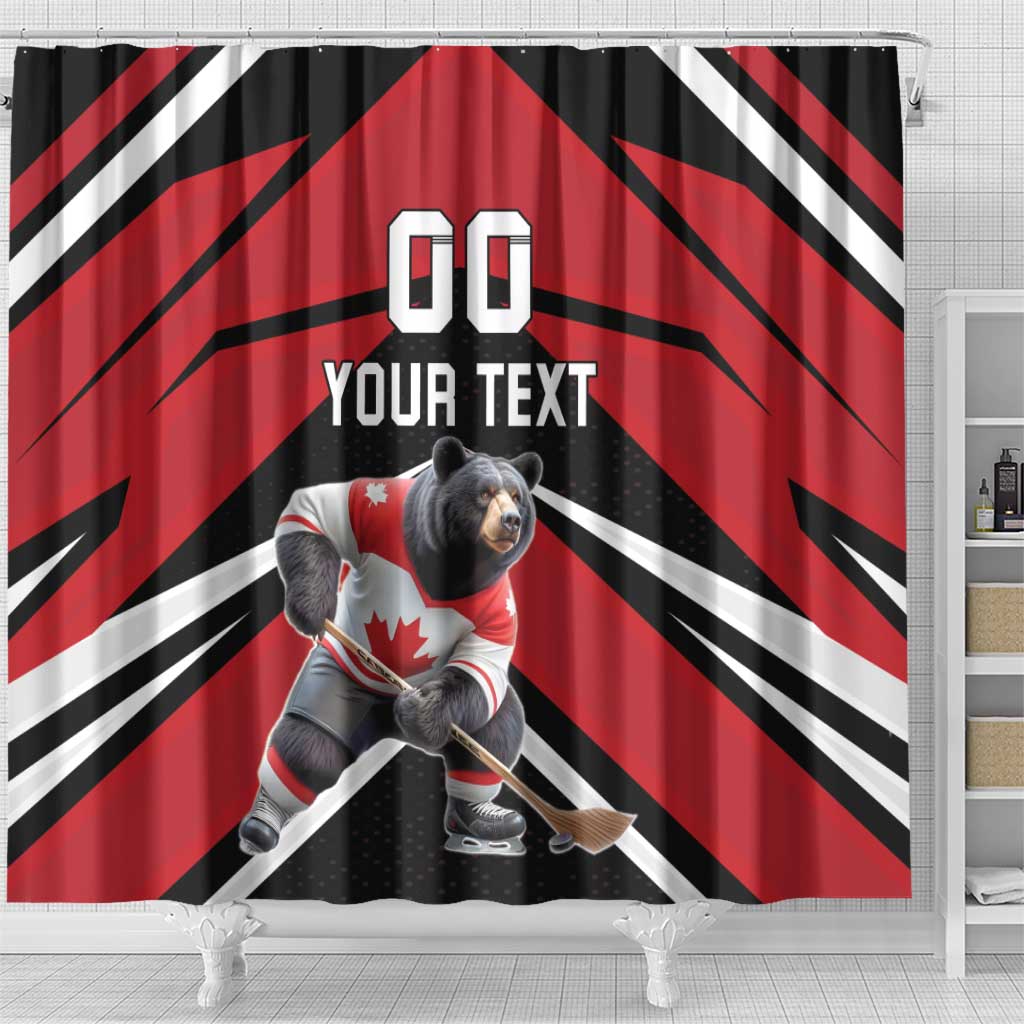 Custom Canada Hockey Shower Curtain Black Bear Playing Ice Hockey LT18