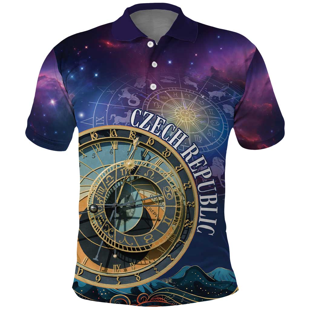 Czech Republic Astronomical Clock Polo Shirt Zodiac Signs In Space LT18