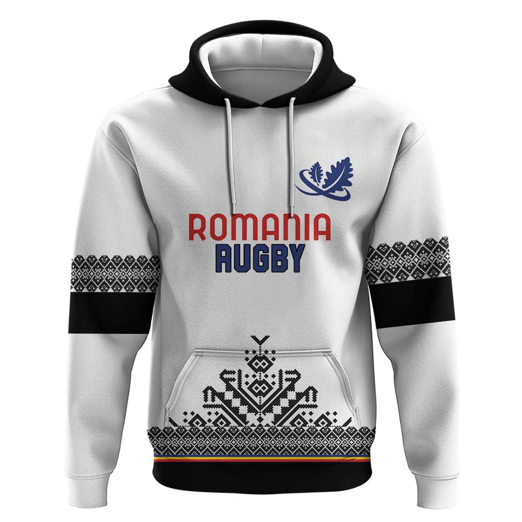 Custom Romania Rugby Hoodie White Version Retro Style LT18