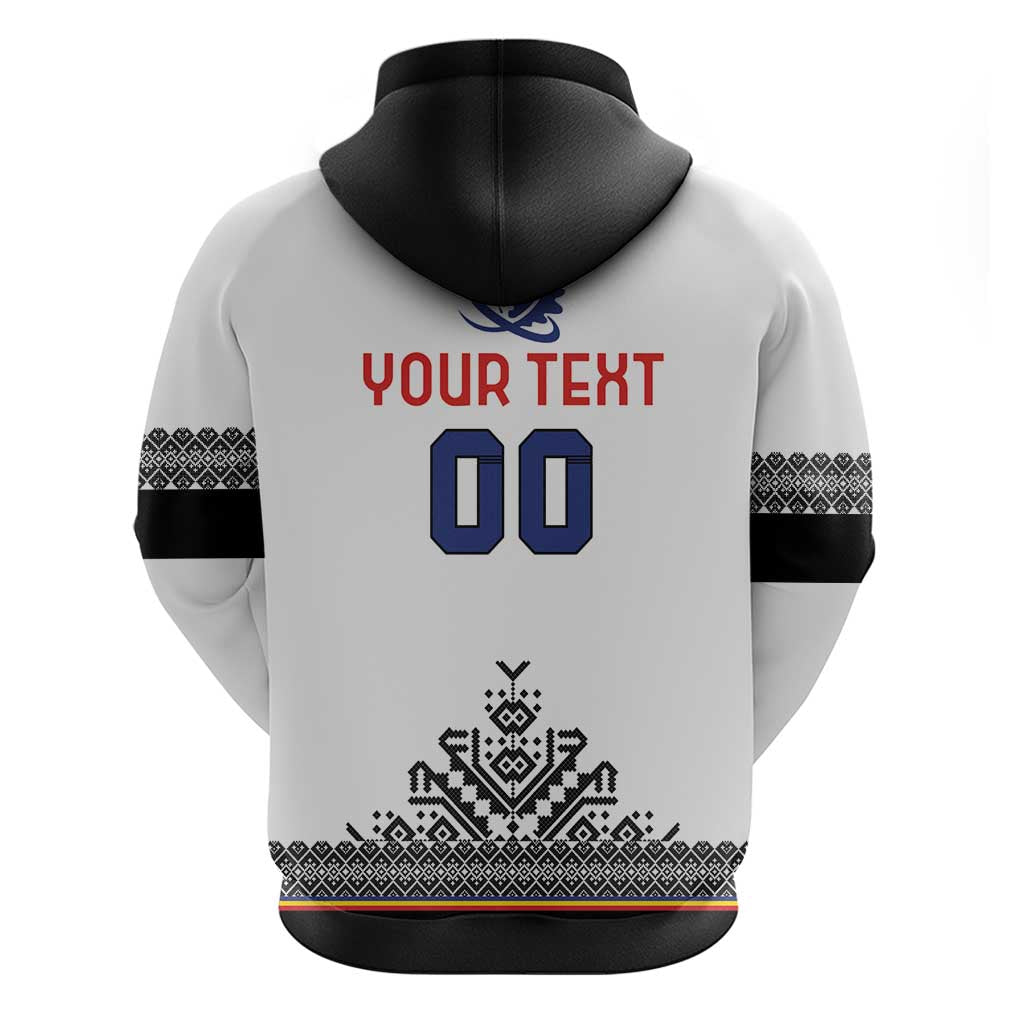 Custom Romania Rugby Hoodie White Version Retro Style LT18