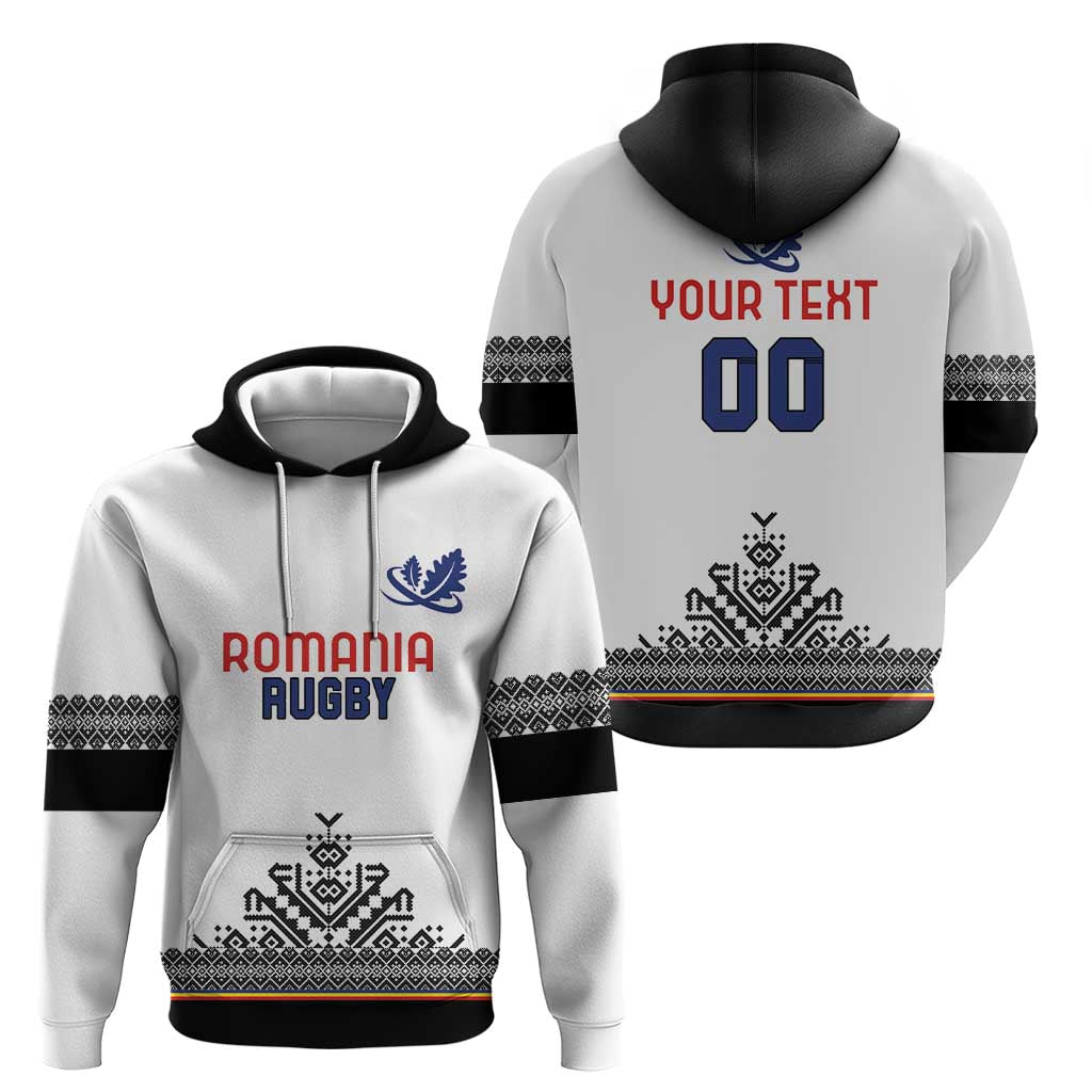 Custom Romania Rugby Hoodie White Version Retro Style LT18
