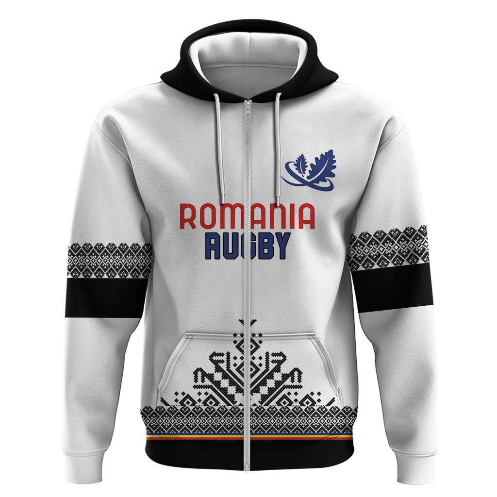 Custom Romania Rugby Hoodie White Version Retro Style LT18