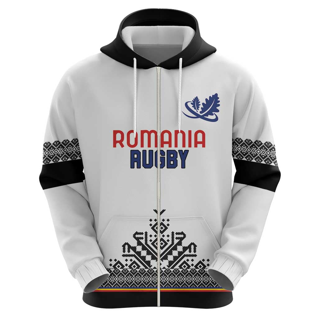 Custom Romania Rugby Hoodie White Version Retro Style LT18