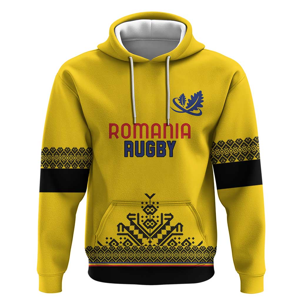 Custom Romania Rugby Hoodie Yellow Version Retro Style LT18