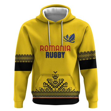 Custom Romania Rugby Hoodie Yellow Version Retro Style LT18