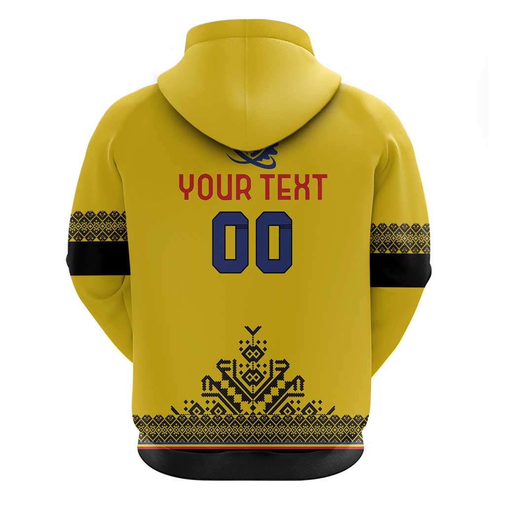 Custom Romania Rugby Hoodie Yellow Version Retro Style LT18