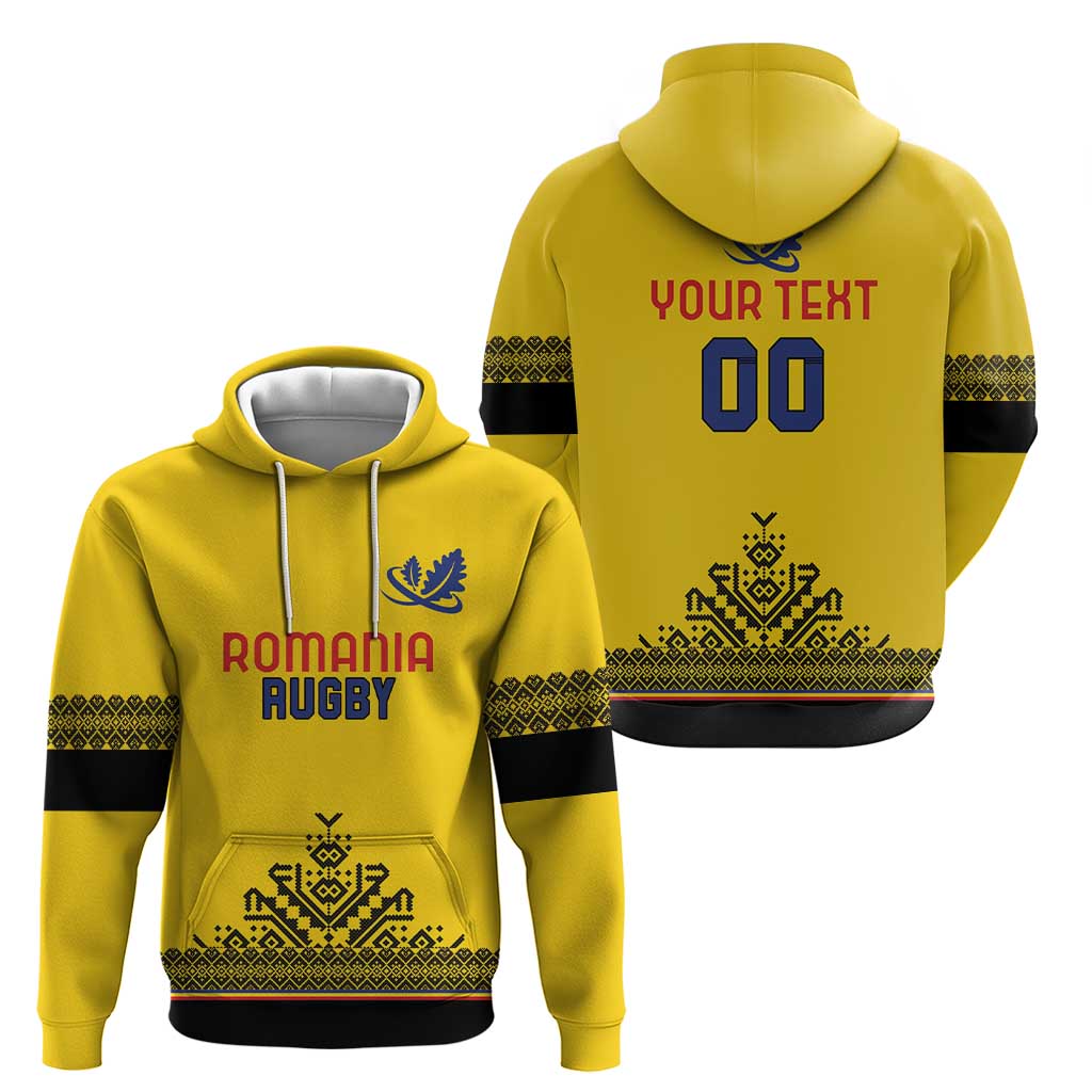 Custom Romania Rugby Hoodie Yellow Version Retro Style LT18