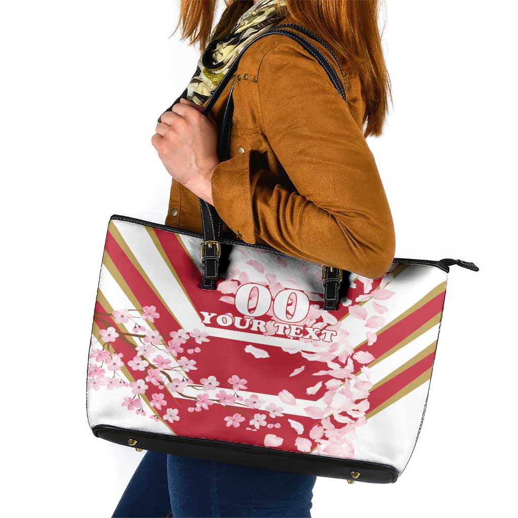 Custom Japan Rugby Leather Tote Bag Brave Cherry Blossoms Flying Petals LT18
