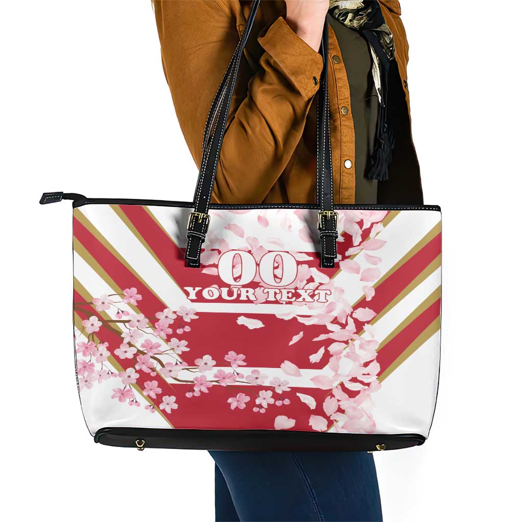 Custom Japan Rugby Leather Tote Bag Brave Cherry Blossoms Flying Petals LT18