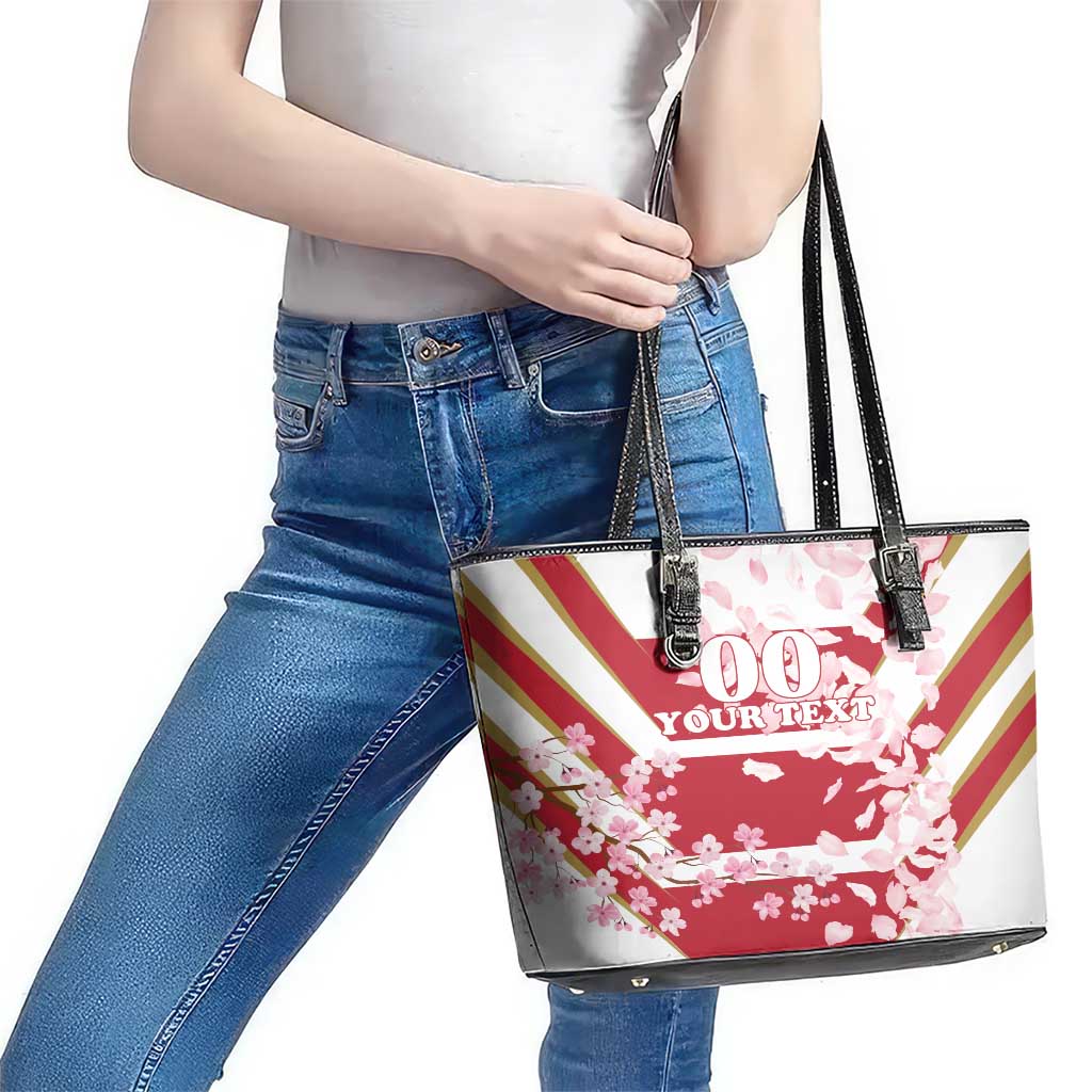 Custom Japan Rugby Leather Tote Bag Brave Cherry Blossoms Flying Petals LT18