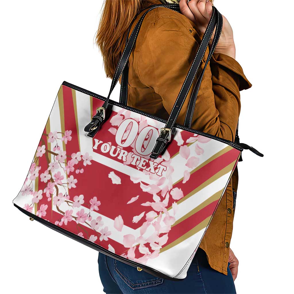Custom Japan Rugby Leather Tote Bag Brave Cherry Blossoms Flying Petals LT18