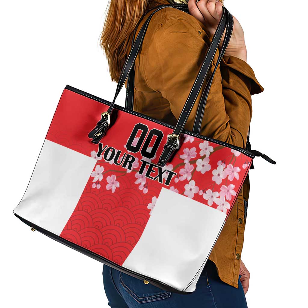 Custom Japan Rugby Leather Tote Bag Seamless Japanese Waves Pattern LT18