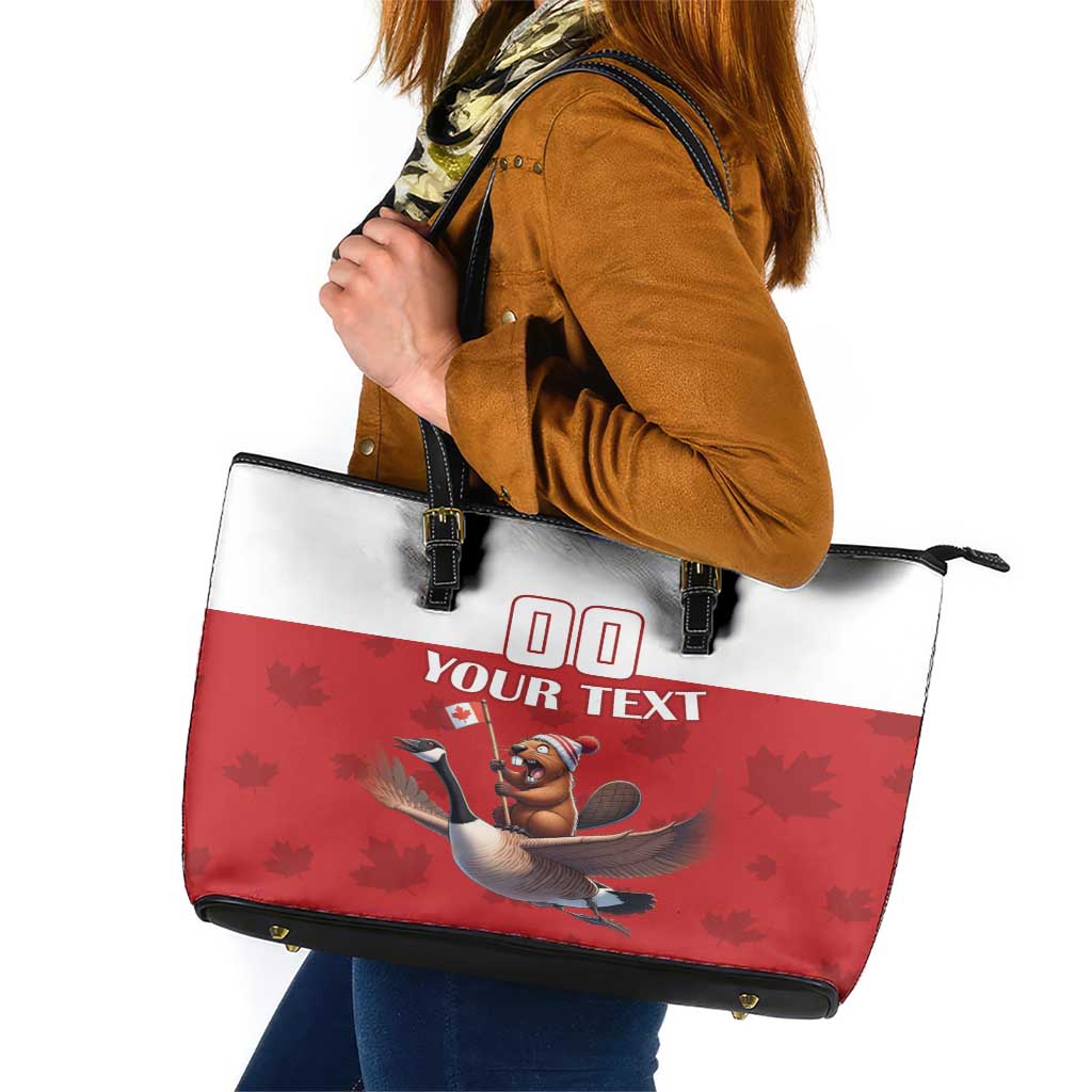 Custom Canada Rugby Leather Tote Bag Beaver Riding A Goose LT18