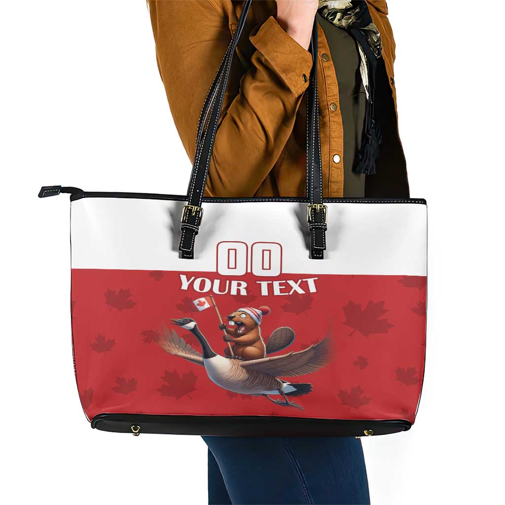 Custom Canada Rugby Leather Tote Bag Beaver Riding A Goose LT18