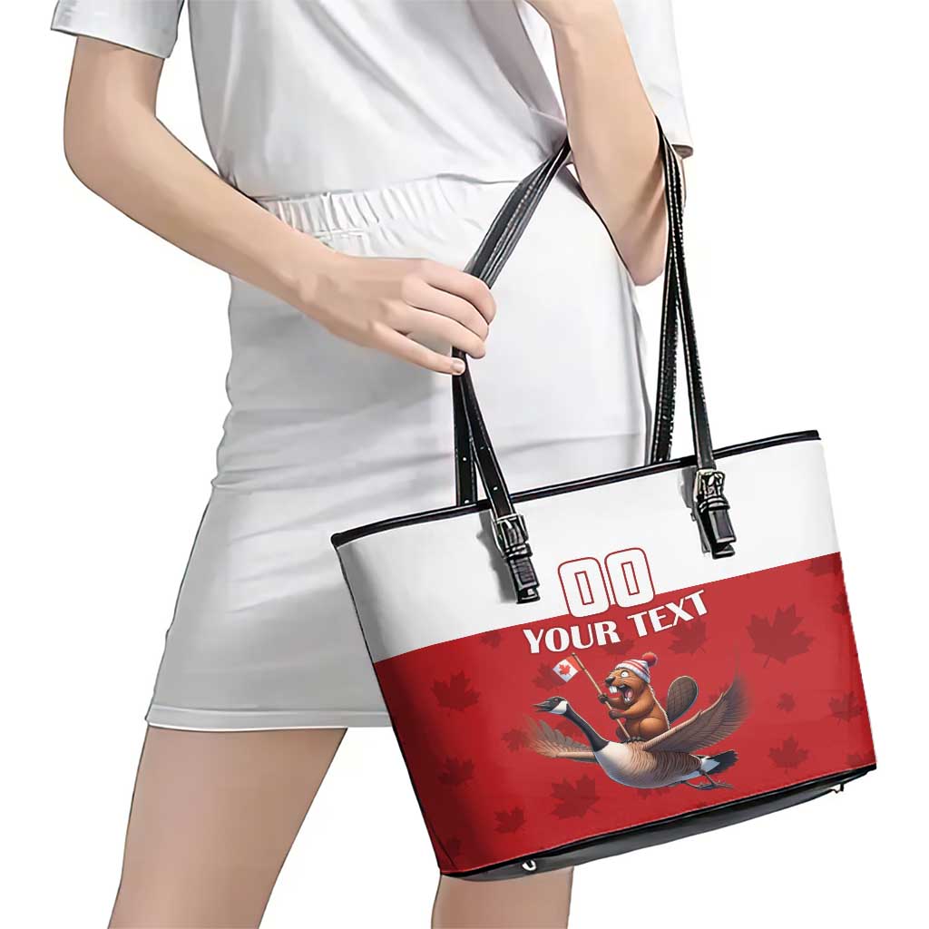 Custom Canada Rugby Leather Tote Bag Beaver Riding A Goose LT18