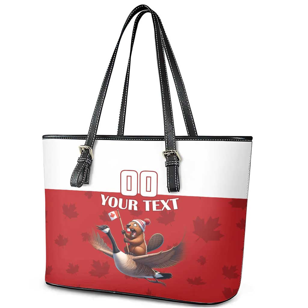 Custom Canada Rugby Leather Tote Bag Beaver Riding A Goose LT18