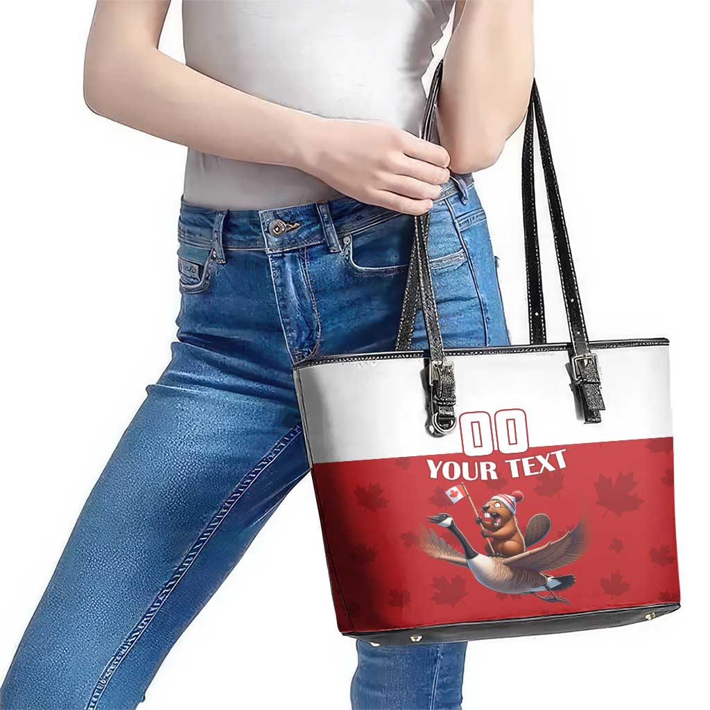 Custom Canada Rugby Leather Tote Bag Beaver Riding A Goose LT18