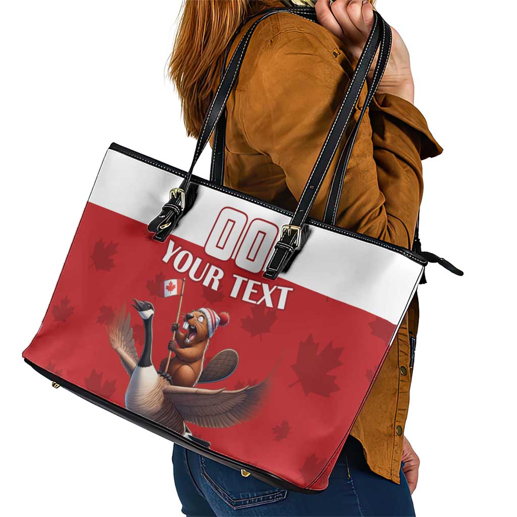 Custom Canada Rugby Leather Tote Bag Beaver Riding A Goose LT18