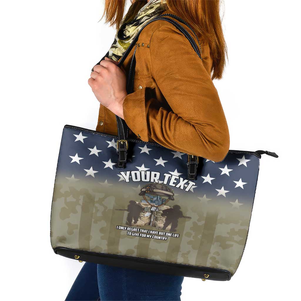 Personalized Veterans Day 2024 Leather Tote Bag U.S Veterans Proud Dad LT18