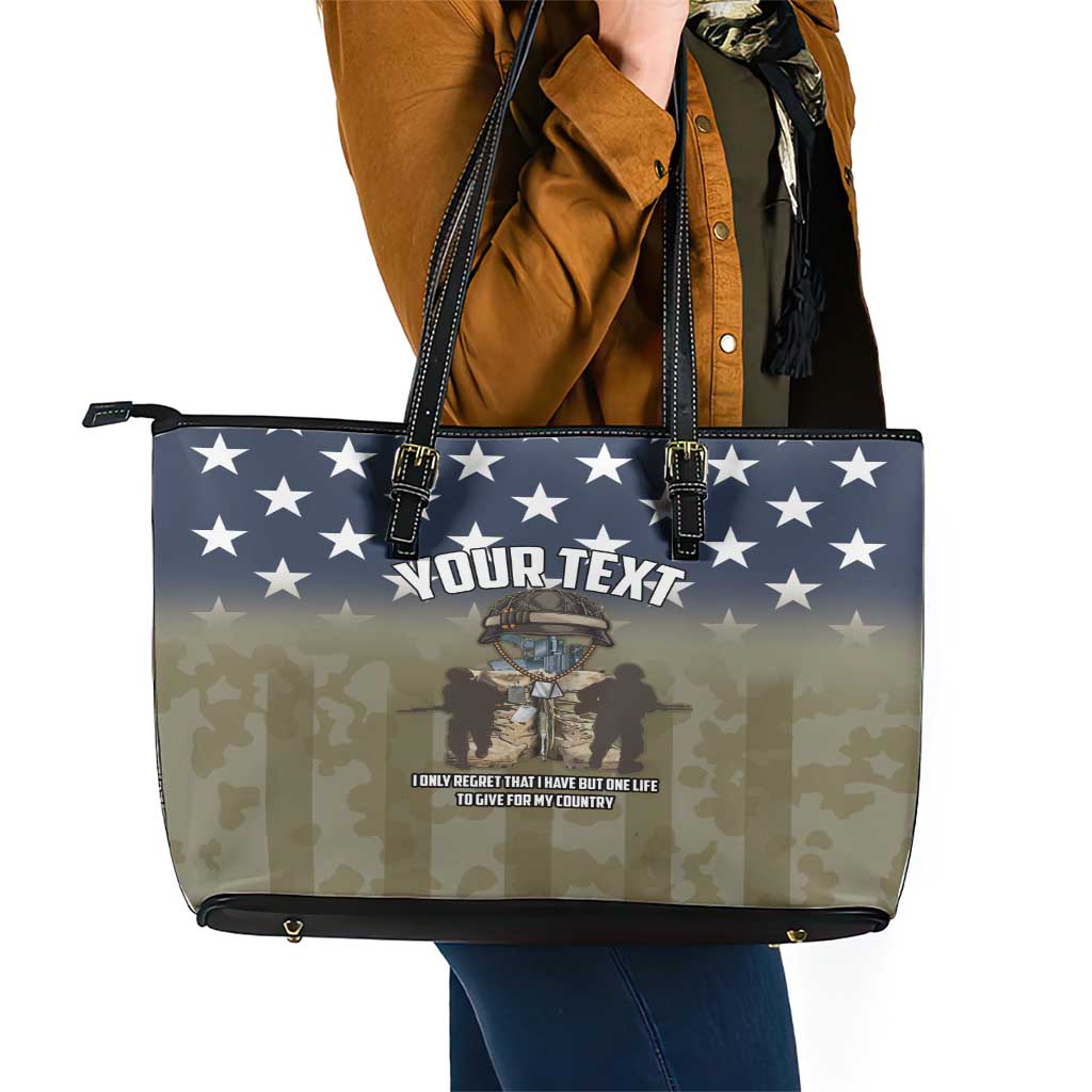 Personalized Veterans Day 2024 Leather Tote Bag U.S Veterans Proud Dad LT18