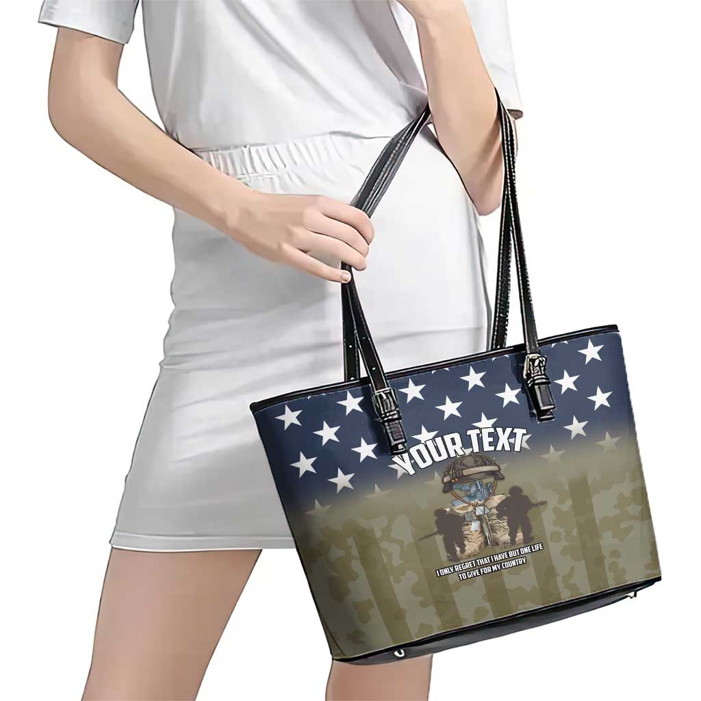 Personalized Veterans Day 2024 Leather Tote Bag U.S Veterans Proud Dad LT18