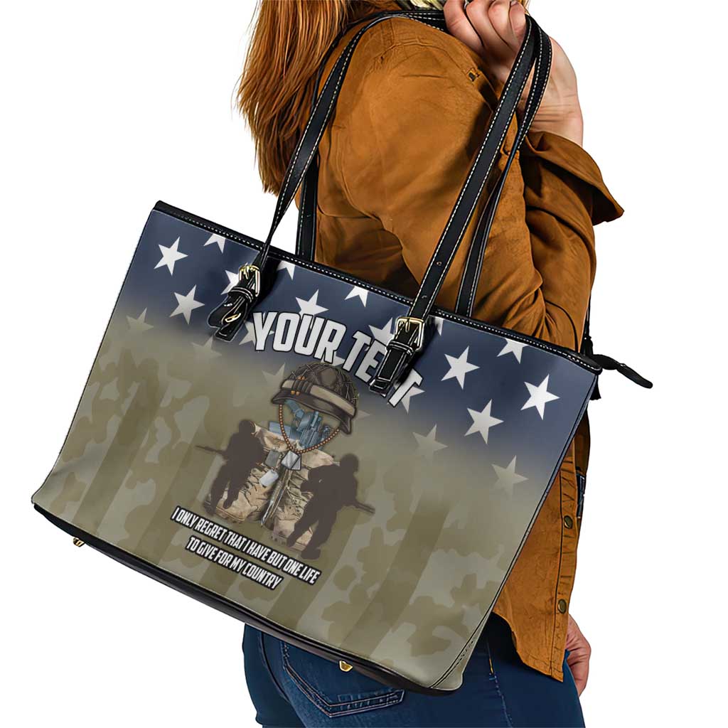Personalized Veterans Day 2024 Leather Tote Bag U.S Veterans Proud Dad LT18