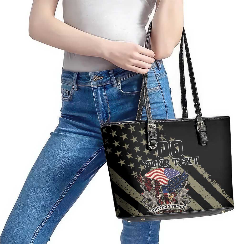 Custom Remembrance Day Leather Tote Bag American Eagle With USA Flags LT18